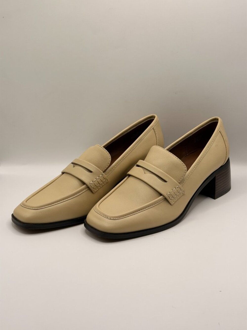 Reiss Women Heidi Cream Leather Penny Loafer Pump Heel Sz EU 41 US 10